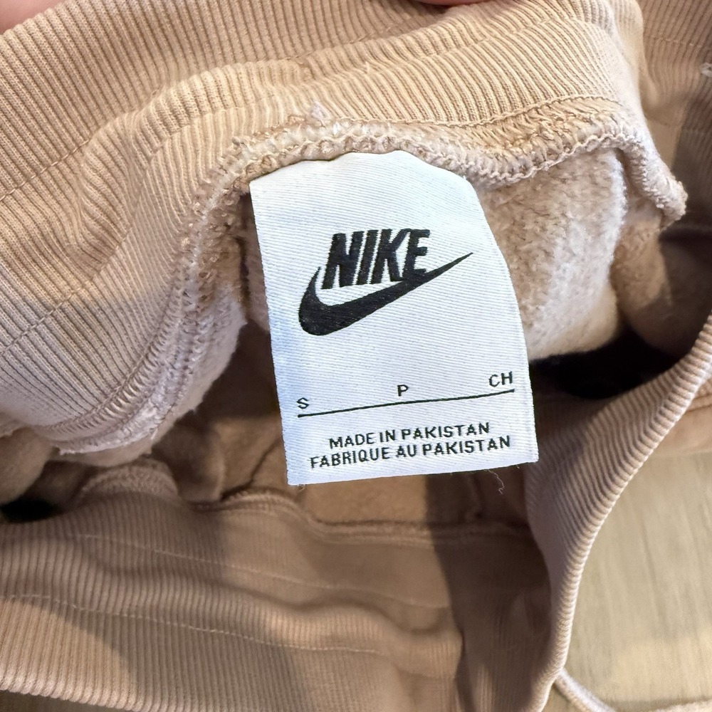 Nike Mid Rise Sweatpants Size S Tan Beige Swoosh Joggers Athleisure Comfort - Picture 6 of 7